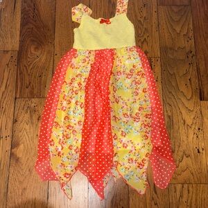 Vintage Blueberi Boulevard Yellow & Red Floral Mix Asymmetrical Girls Dress Sz 5